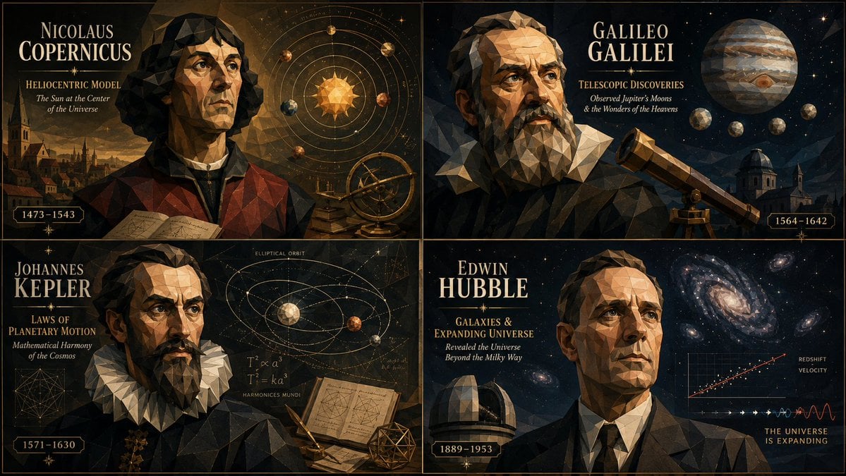 2x2 grid, do this for 4 famous astronomers and their contribution, 16…