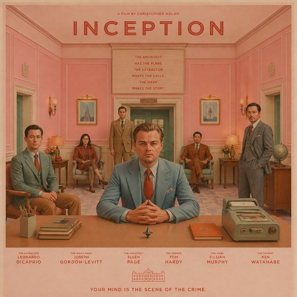 Reimagine [Movie Name] as a Wes Anderson feature film while preservin…