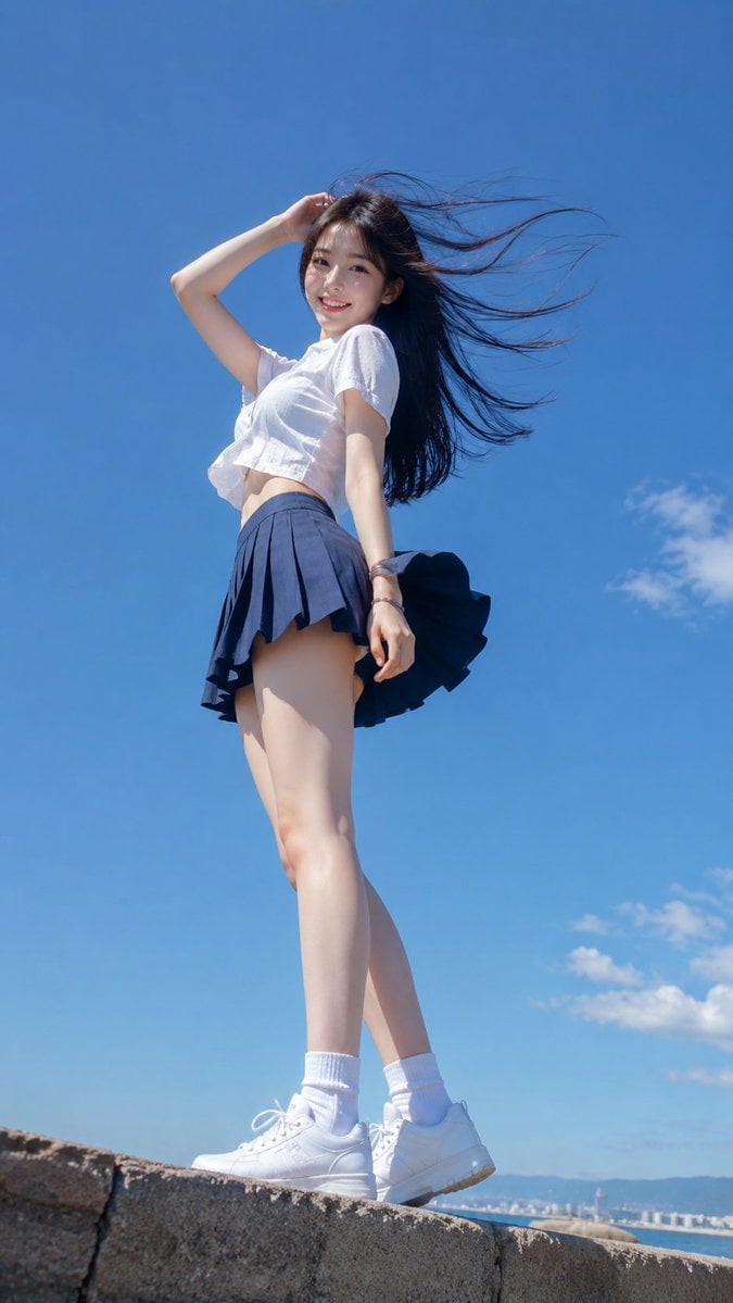 Vertical 9:16 realistic outdoor portrait photo, young adult East Asia…