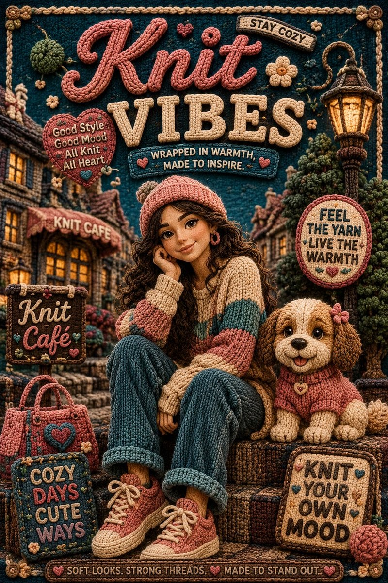 Premium cinematic poster in a highly detailed knitted wool / stop-mot…