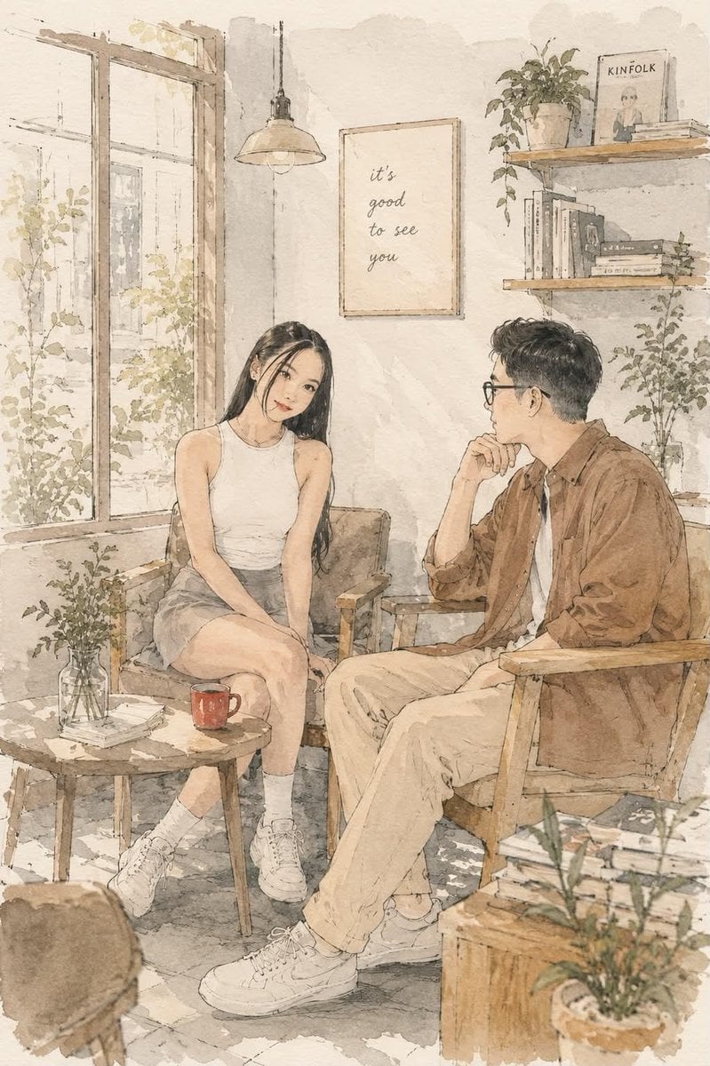 Create a delicate contemporary Japanese lifestyle illustration with a…