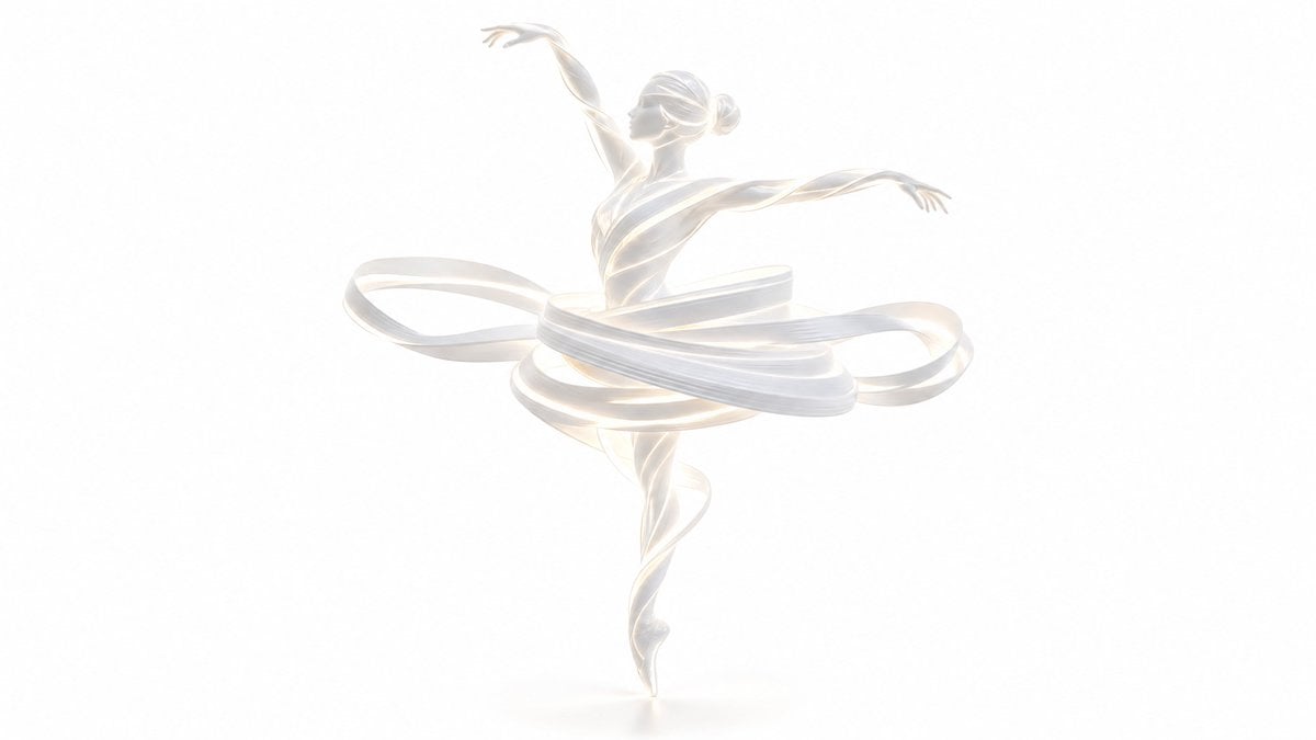 created entirely from flowing luminous white ribbons elegant curves s…