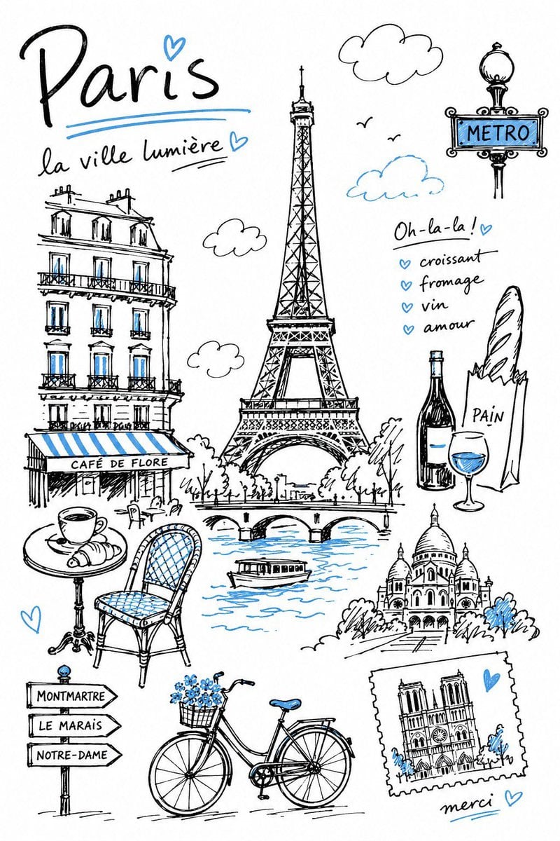 Create a charming editorial travel illustration of [Destination] in a…