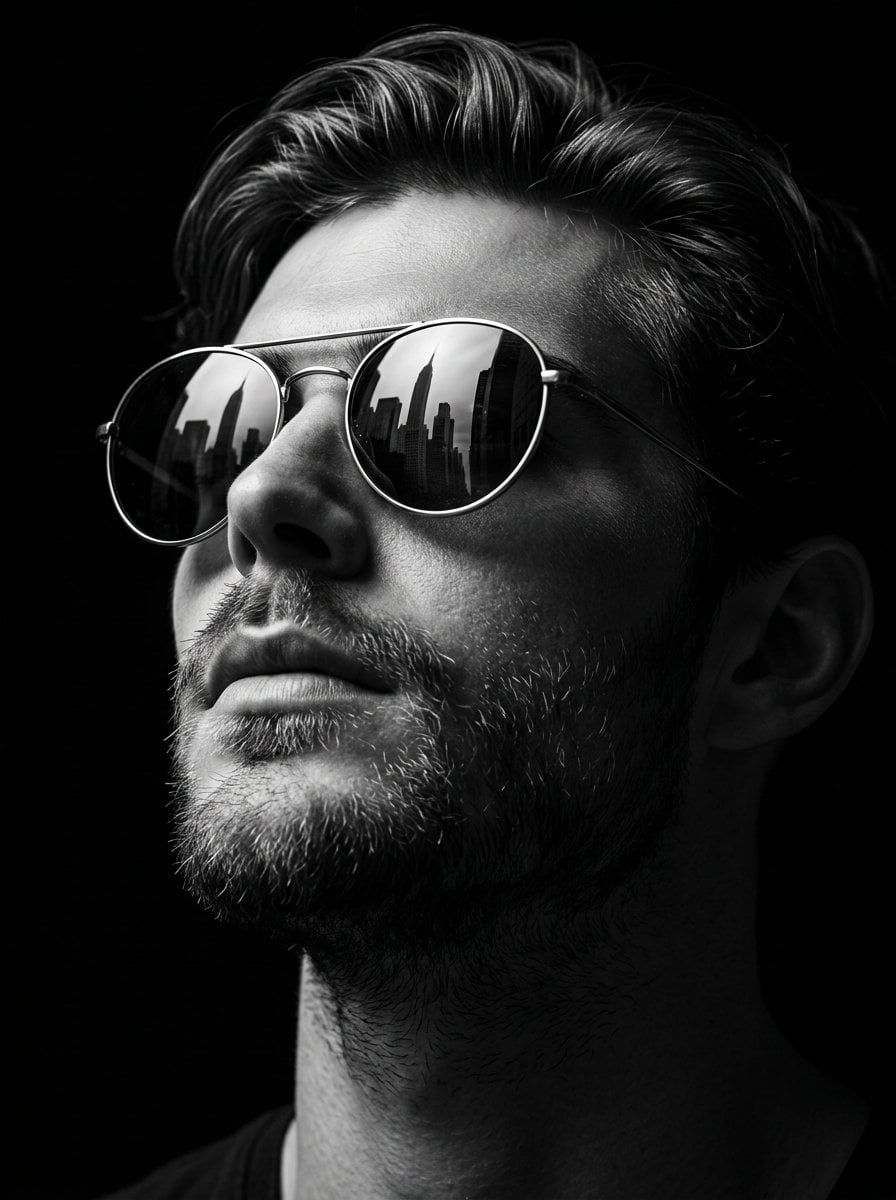 Ultra-realistic black and white cinematic portrait of a confident you…