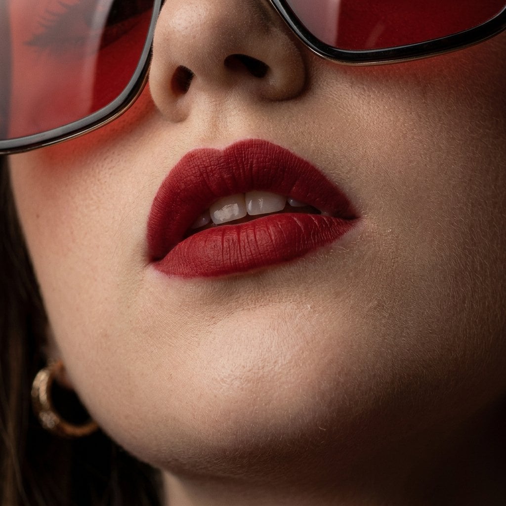 High-fashion beauty portrait of young woman with sleek center-parted…
