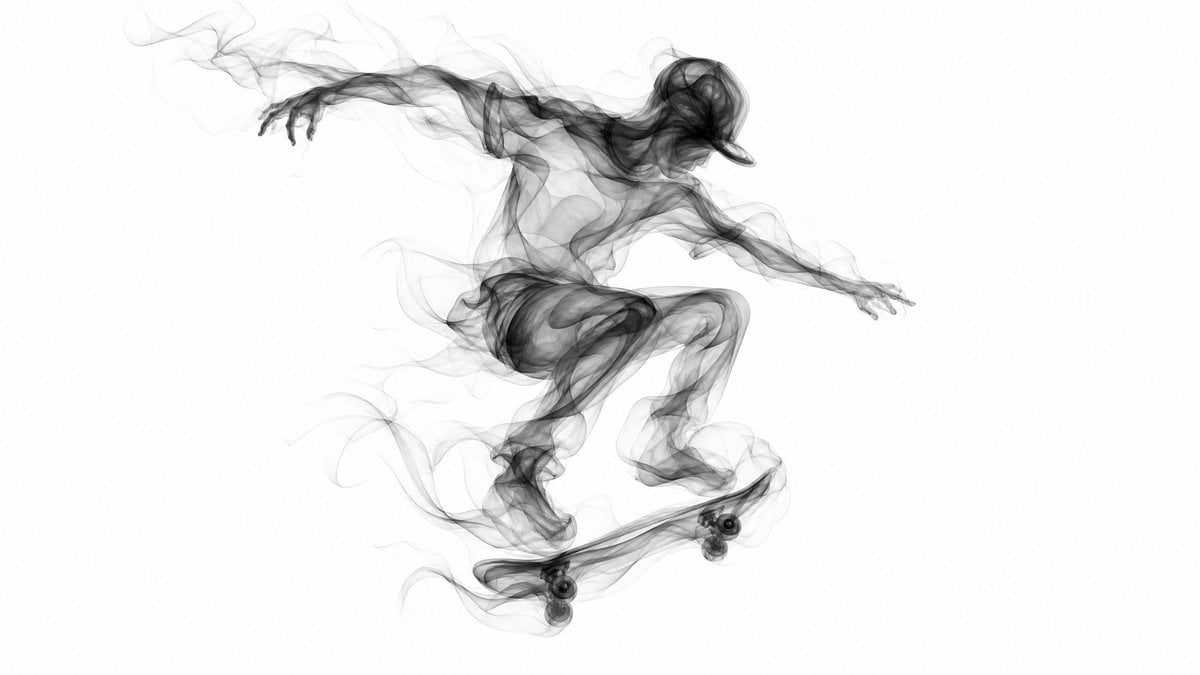 formed entirely from graceful flowing smoke ribbons ethereal movement delicate transparency elegant monochrom…