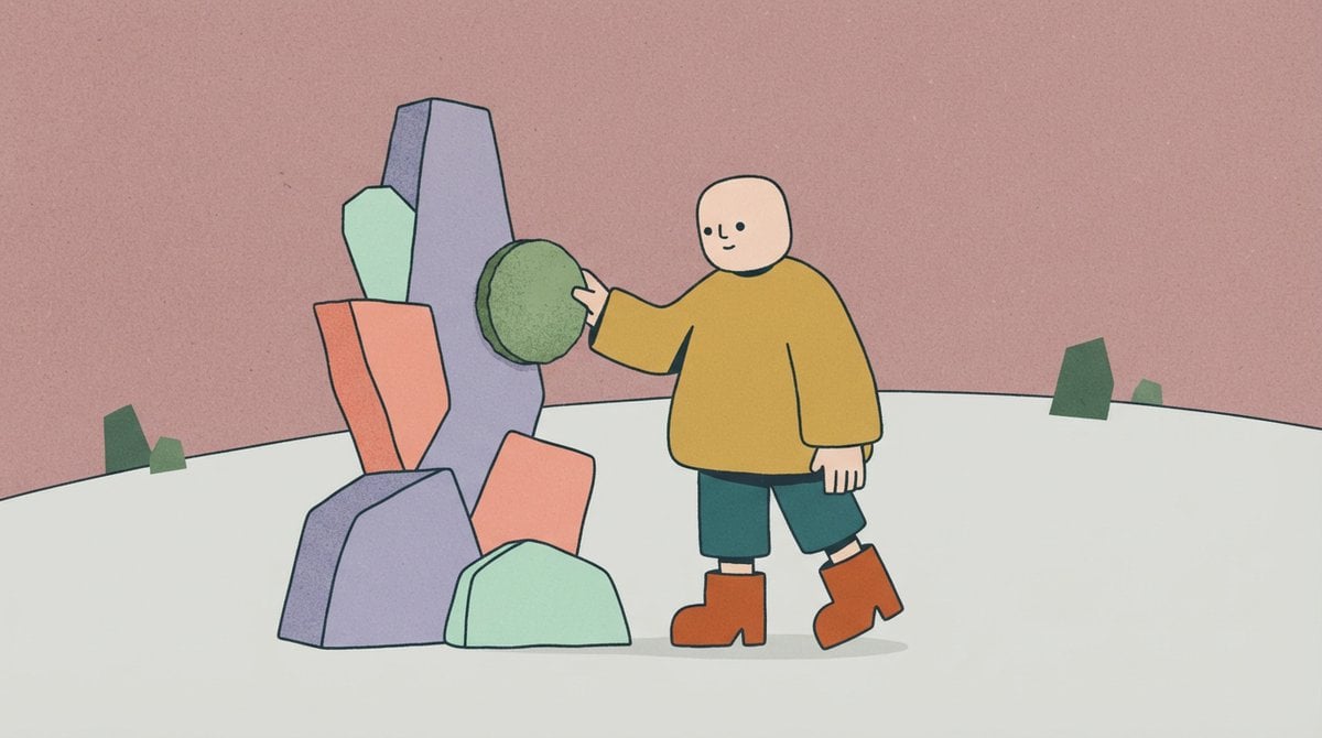 a minimal flat animated scene of something neutral but interesting, a…
