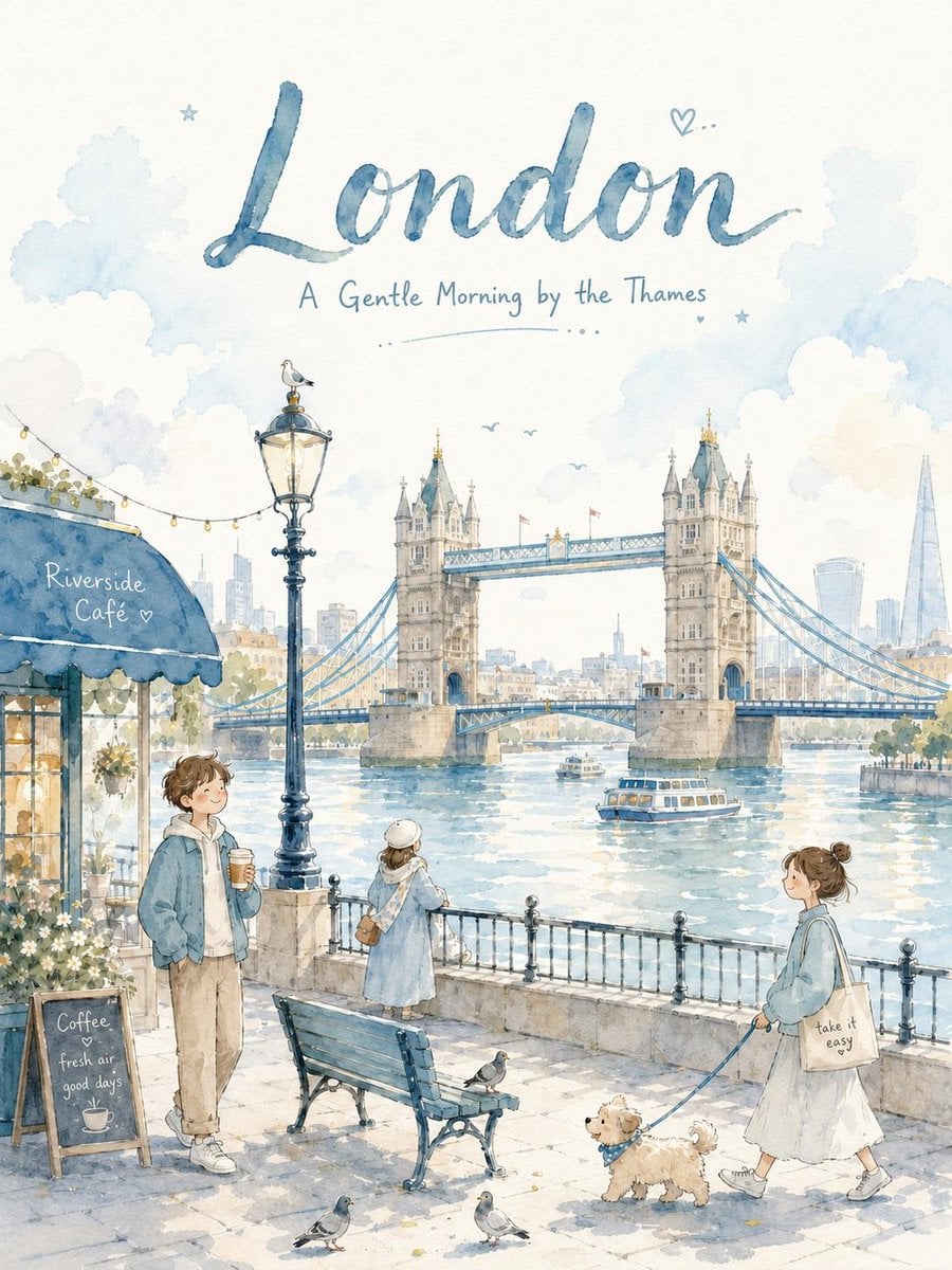 Create a dreamy watercolor travel illustration in the style of a prem…