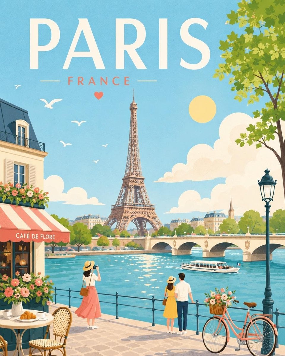 Create a minimalist cheerful travel poster illustration of [City Name…