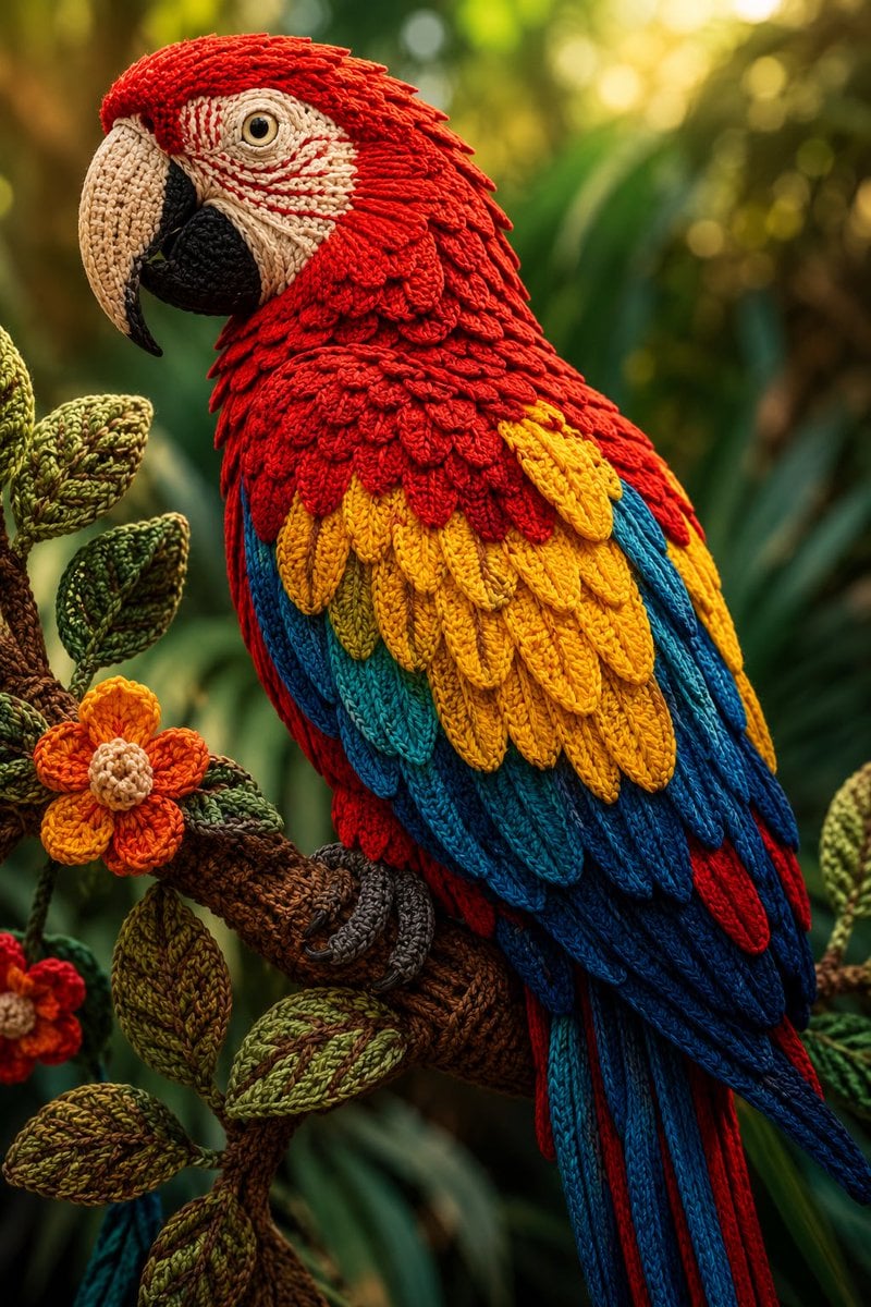 A magnificent Scarlet Macaw perched on a tropical branch, entirely ha…