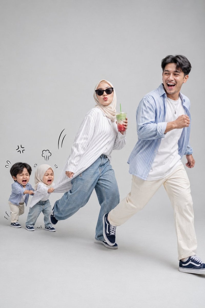 1. A clean, high-key studio portrait of a stylish young Muslim couple…
