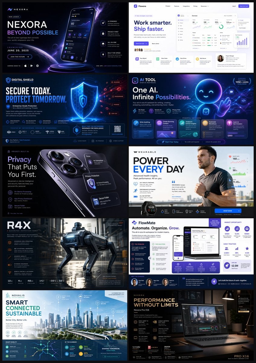 Create a premium tech launch poster for [App/Device Name], hero inter…