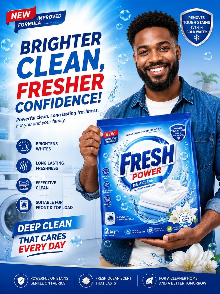 Create a premium, high-end advertising poster for a laundry detergent…