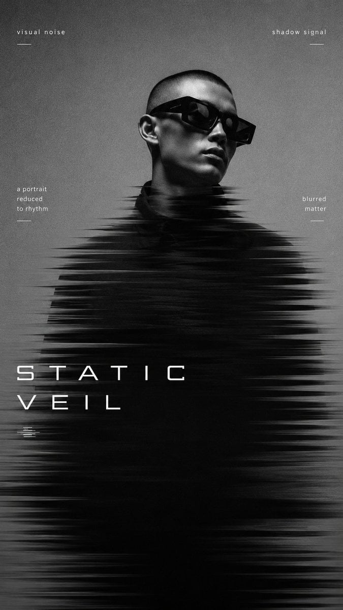 Create a 9:16 high-end experimental portrait poster with a clean edit…