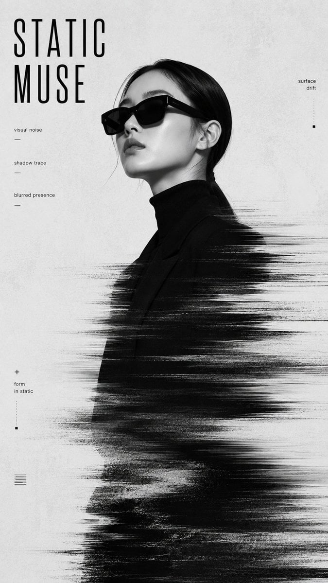 Create a 9:16 high-end experimental identity portrait poster with a c…