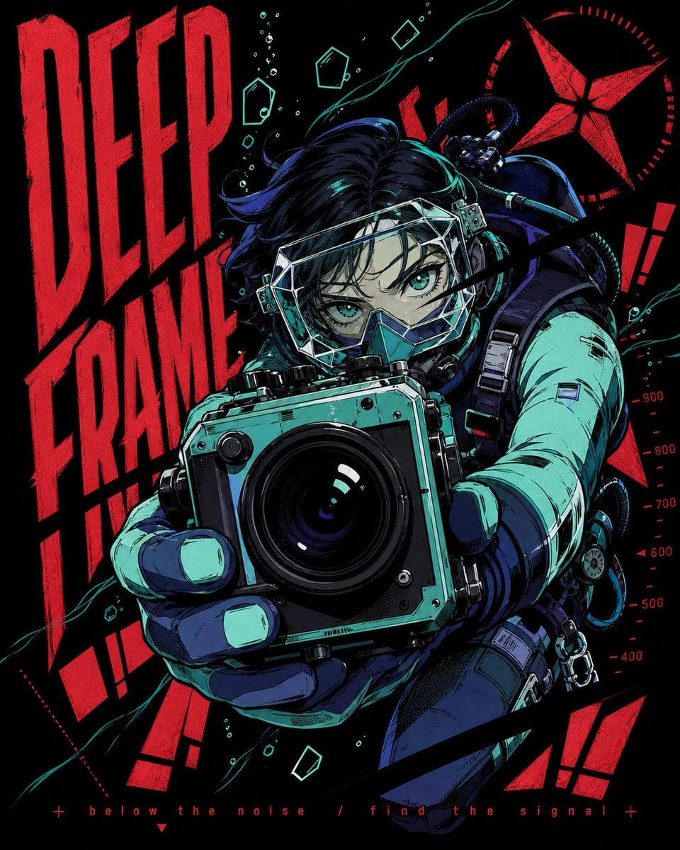 Create a 4:5 "neon-teal-crimson-manga-slice-poster" image. Subject: […